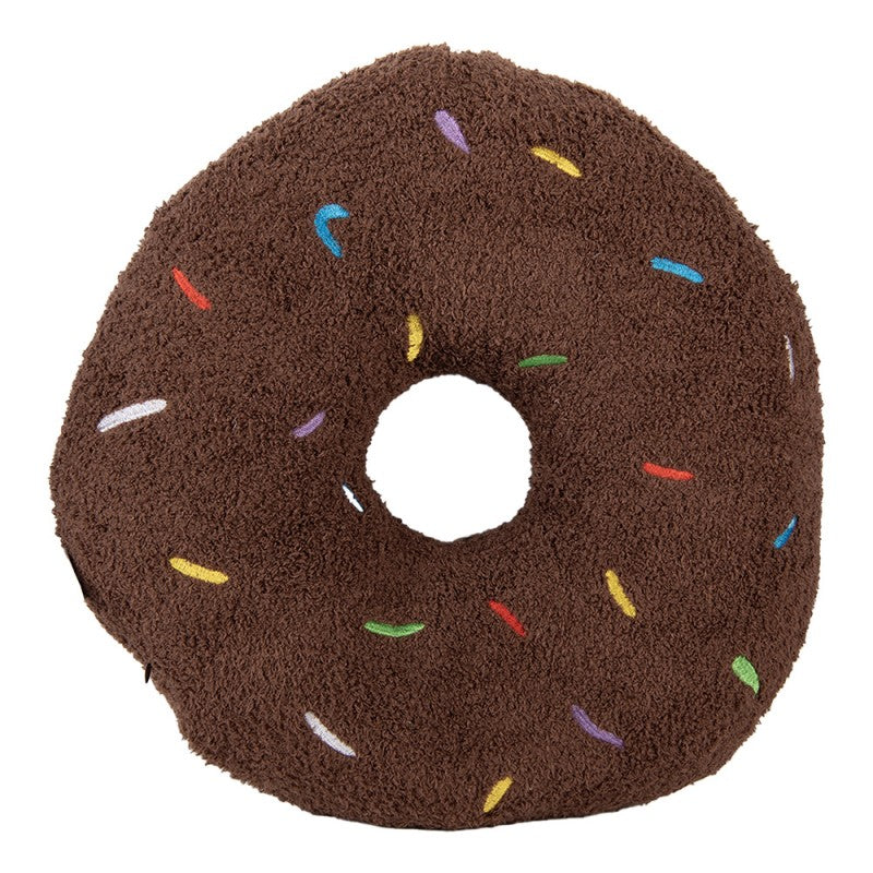 Clayre & Eef Dekokissen Schoko-Donut Formkissen Teddyfell mit bunten Stick-Streuseln Ø 35 × 6 cm (KG033.014CH)