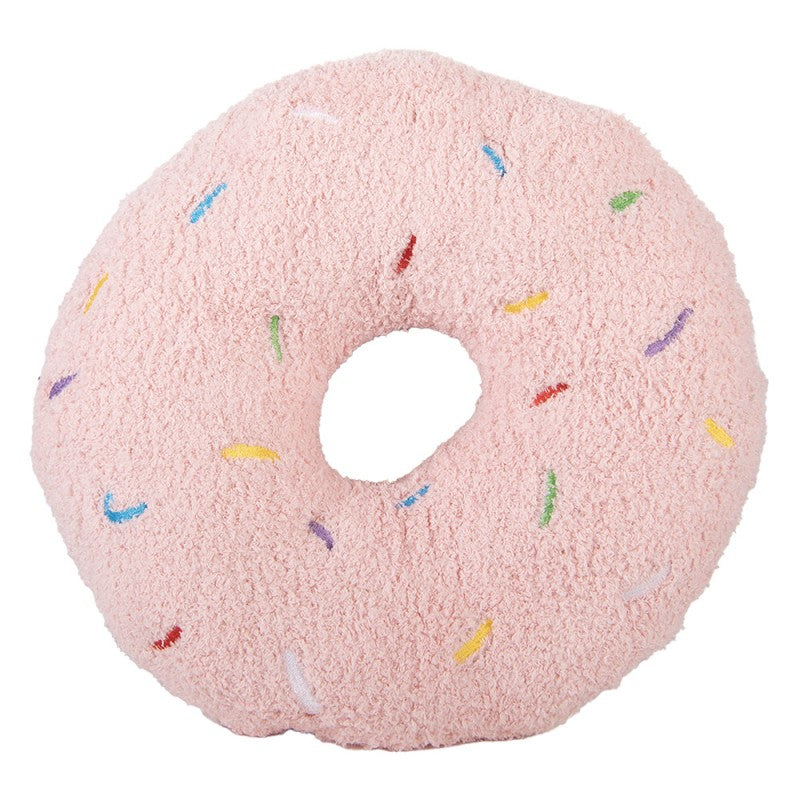 Clayre & Eef Dekokissen Erdbeer-Donut Formkissen Teddyfell mit Stick-Streuseln Rosa Ø 35 × 6 cm (KG033.014P)