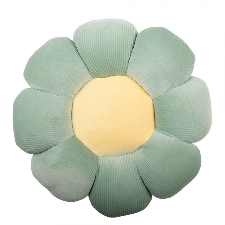 Formkissen gefüllt Blume Feincord Grün-Gelb Ø 40x6 cm von Clayre & Eef (KG033.015)