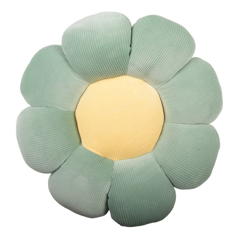 Formkissen gefüllt Blume Feincord Grün-Gelb Ø 40x6 cm von Clayre & Eef (KG033.015)