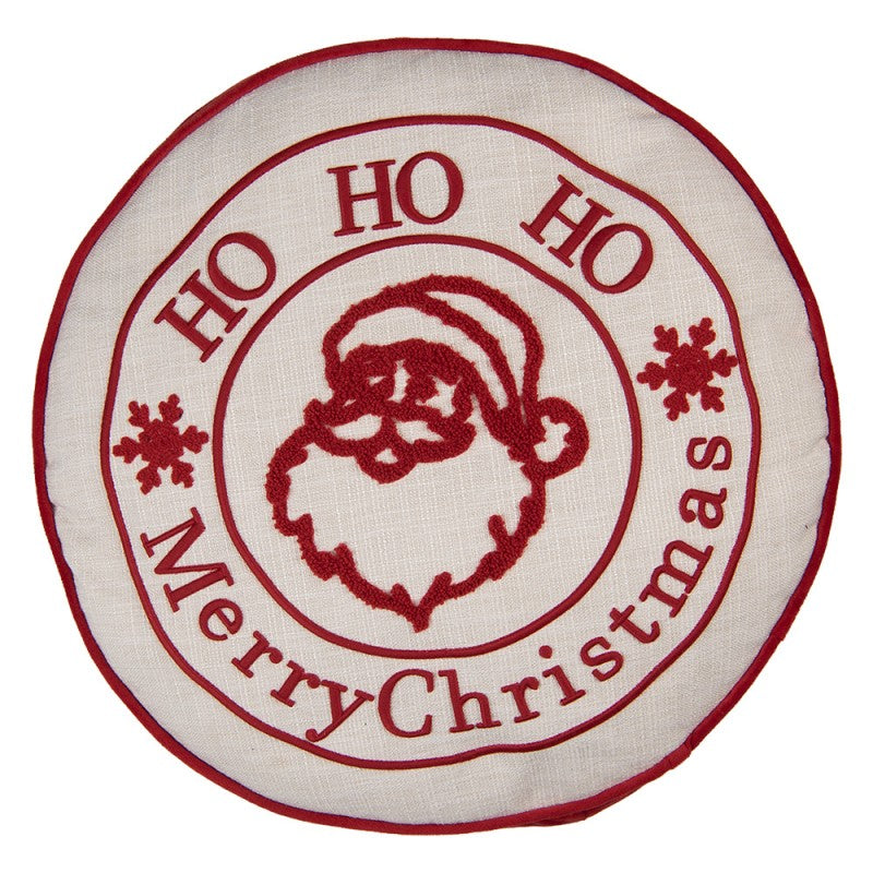 Clayre & Eef Dekokissen Weihnachtsmann Poststempel HO HO HO Tufting mit Nadelstickerei & Paspel Ø 40 × 4 cm (KG033.018)