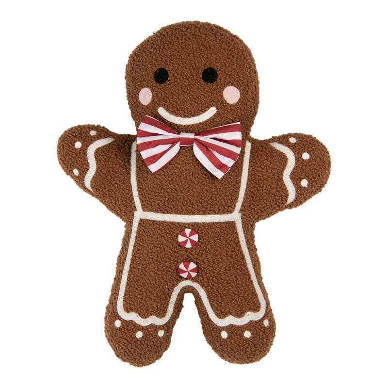 Clayre & Eef Dekokissen Lebkuchenmann Teddyfell mit 3D-Fliege & Bonbonknöpfen 35 × 5 × 44 cm (KG035.011)