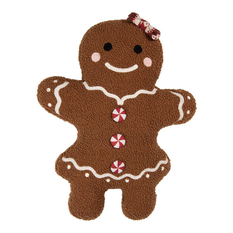 Clayre & Eef Dekokissen Lebkuchen-Dame Pfefferkuchenfrau Teddyfell Festlich 35 × 5 × 28 cm (KG035.014)