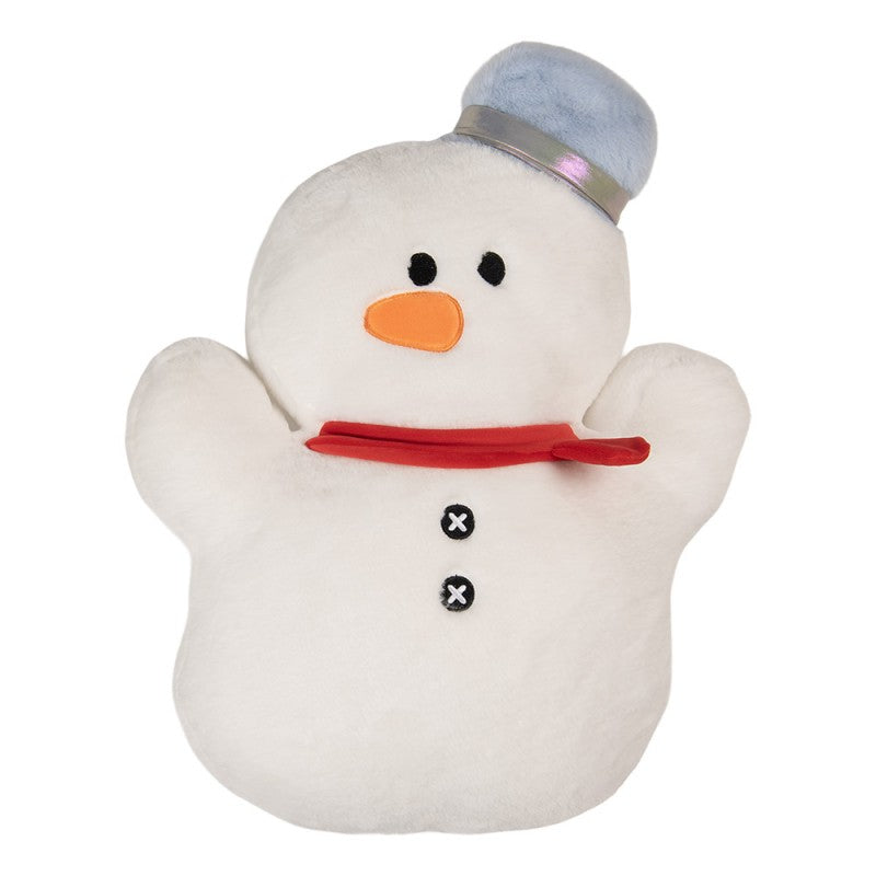 Clayre & Eef Dekokissen Schneemann XXL Plüschfigur Soft-Velours mit Glanzmütze & Schal 37 × 9 × 52 cm (KG035.018)