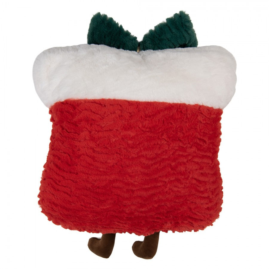 Clayre & Eef Dekokissen Weihnachtsgeschenk Wellenplüsch Figur mit Schneedecke Schleife & Beinen 35 × 7 × 35 cm (KG035.020)
