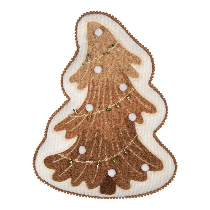 Clayre & Eef Dekokissen Tannenbaum Gesteppter Cord mit Tufting Kette & Bommelborte 33 × 40 × 4 cm (KG035.040)