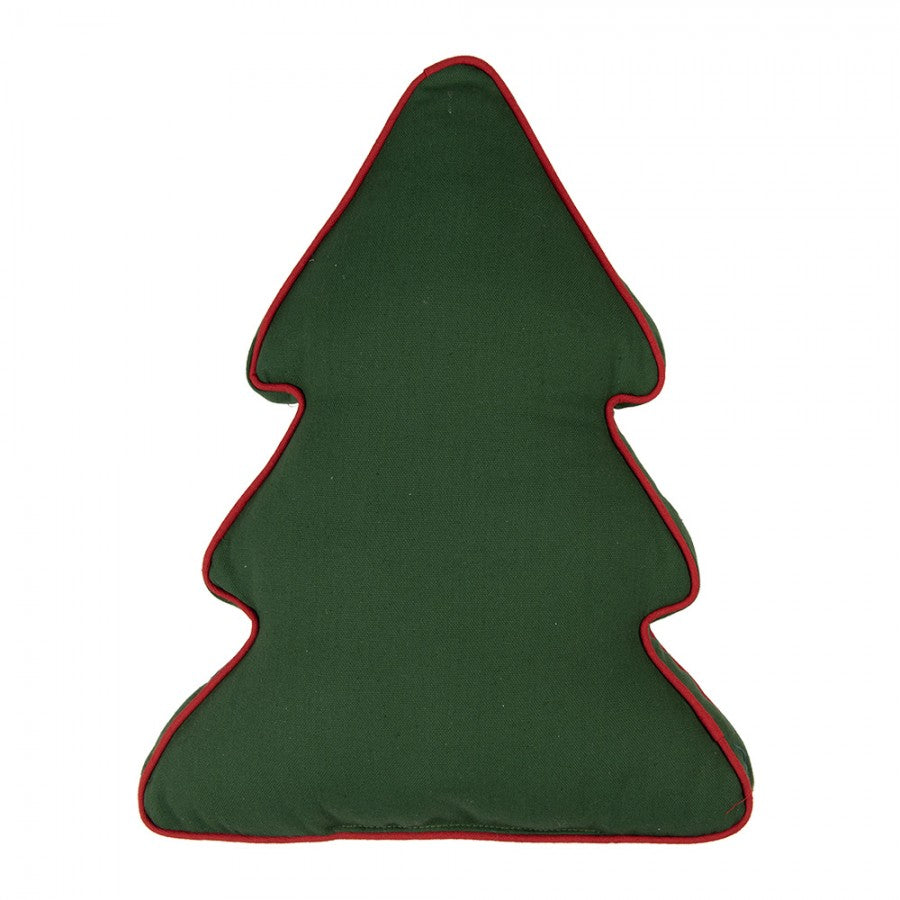 Clayre & Eef Dekokissen Tannenbaum Bestickt mit Ilex-Blättern 3D-Pompoms & Konturpaspel 38 × 40 × 4 cm (KG035.045)
