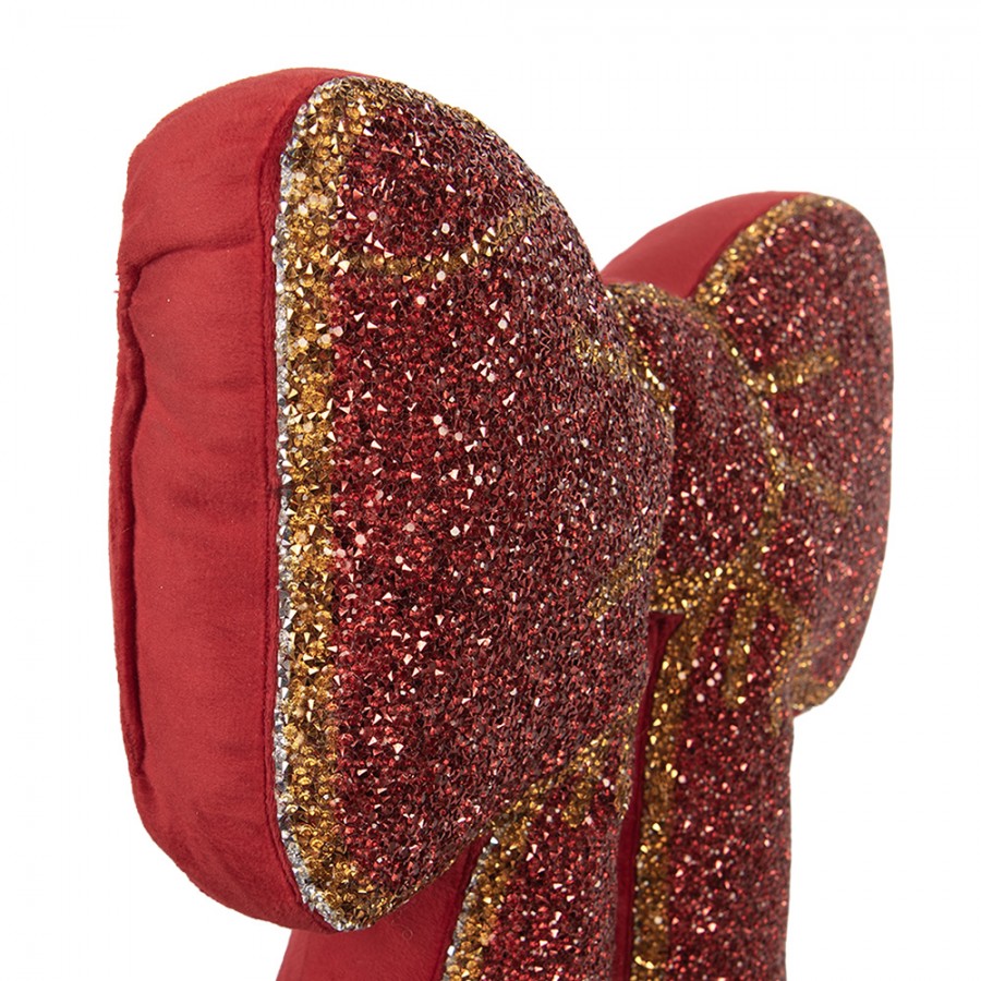 Clayre & Eef Dekokissen Festtagsschleife Sparkle-Glitzergewebe mit Gold-Reliefstickerei & Samtsteg 38 × 40 × 4 cm (KG035.050)