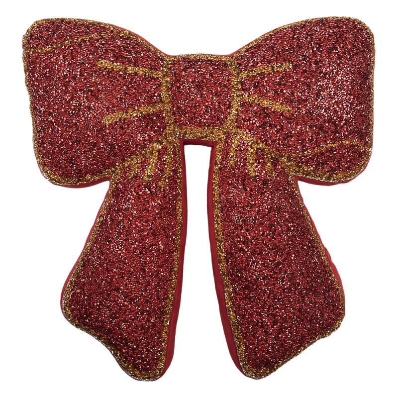 Clayre & Eef Dekokissen Festtagsschleife Sparkle-Glitzergewebe mit Gold-Reliefstickerei & Samtsteg 38 × 40 × 4 cm (KG035.050)