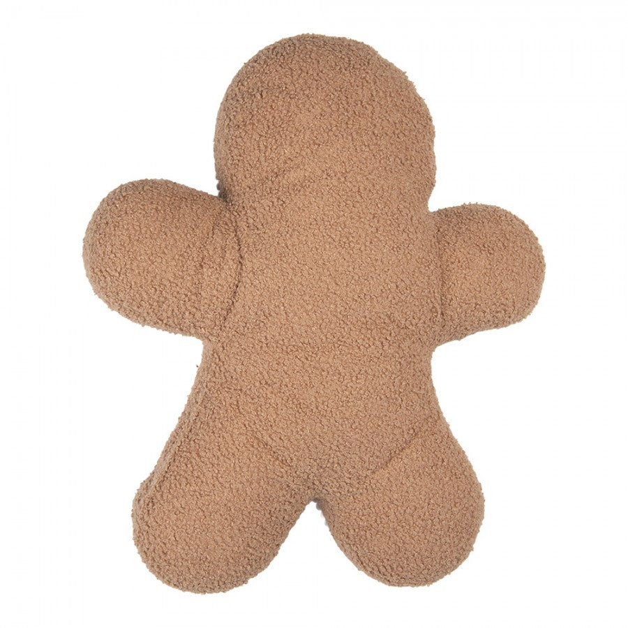 Clayre & Eef Dekokissen Lebkuchenmann Bouclé-Teddyfell mit 3D-Zuckerstange Vichy-Fliege & Bommelborte 40 × 48 × 4 cm (KG035.053)