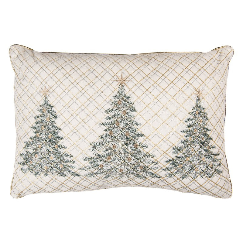 Clayre & Eef Dekokissen 3 Weihnachtsbäume Feinstickerei auf Jacquard-Rautengitter mit Goldpaspel 50 × 35 × 4 cm (KG036.023)
