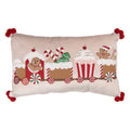 Clayre & Eef Dekokissen Weihnachtszug Candy-Express Samt mit 3D-Schnee & Eck-Pompoms 50 × 30 × 4 cm (KG036.024)