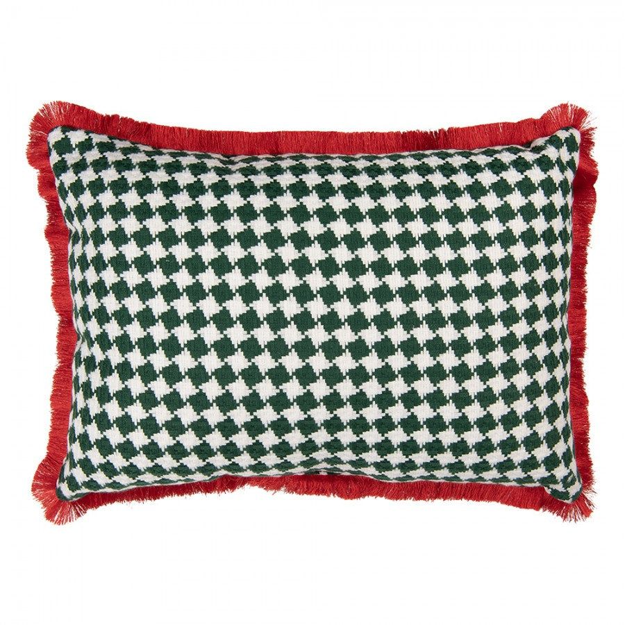 Clayre & Eef Dekokissen Merry Christmas Hahnentritt Gewebt mit Fransenborte 50 × 30 × 4 cm (KG036.025)