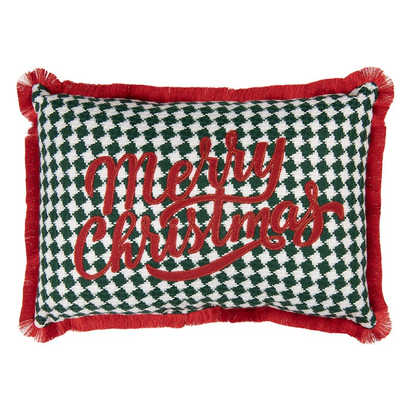 Clayre & Eef Dekokissen Merry Christmas Hahnentritt Gewebt mit Fransenborte 50 × 30 × 4 cm (KG036.025)