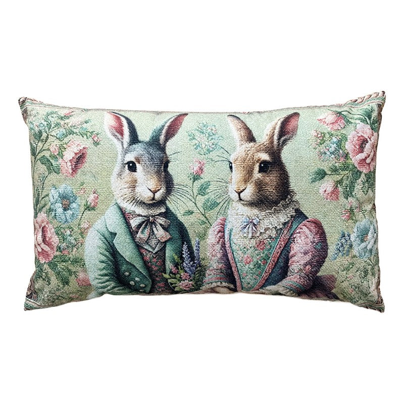 Clayre & Eef Dekokissen Hasenpärchen Gobelin Jacquard Stil Thierry Poncelet 35 × 50 × 4 cm (KG036.029)