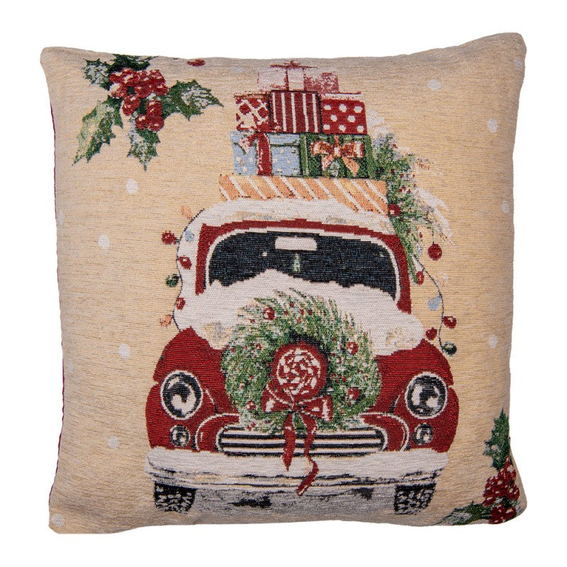 Kissenbezug Kissenhülle ohne Inlet Weihnachtsauto Geschenke Lollypop Beige Rot 44x44 cm von Clayre & Eef (KT021.381)