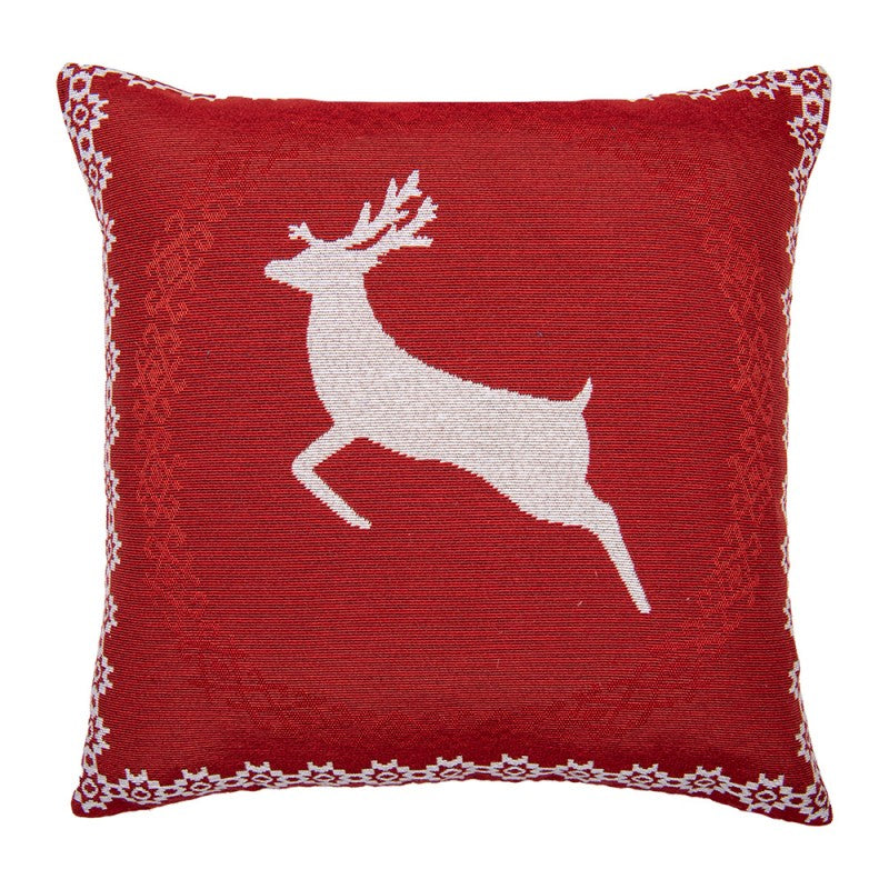 Kissenbezug Kissenhülle ohne Inlet Hirsch springend Bordüre Rot Weiß 44x44 cm von Clayre & Eef (KT021.383)