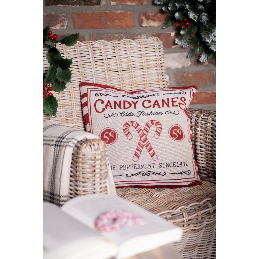 Kissenbezug Kissenhülle ohne Inlet Candy Canes Zuckerstange Lollypop Beige Rot 44x44 cm von Clayre & Eef (KT021.385)