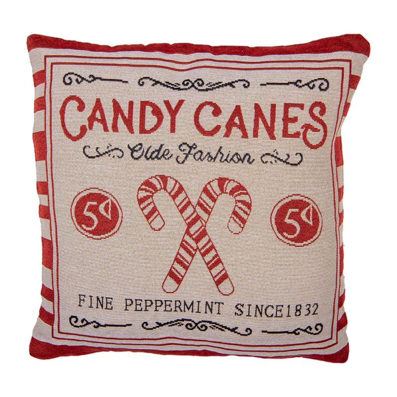 Kissenbezug Kissenhülle ohne Inlet Candy Canes Zuckerstange Lollypop Beige Rot 44x44 cm von Clayre & Eef (KT021.385)