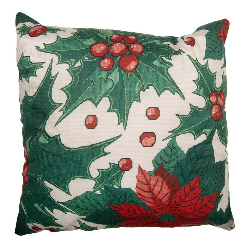 Kissenbezug Kissenhülle ohne Inlet Stechpalme Ilex Weihnachtsstern Beige Grün Rot 45x45 cm von Clayre & Eef (KT021.450)