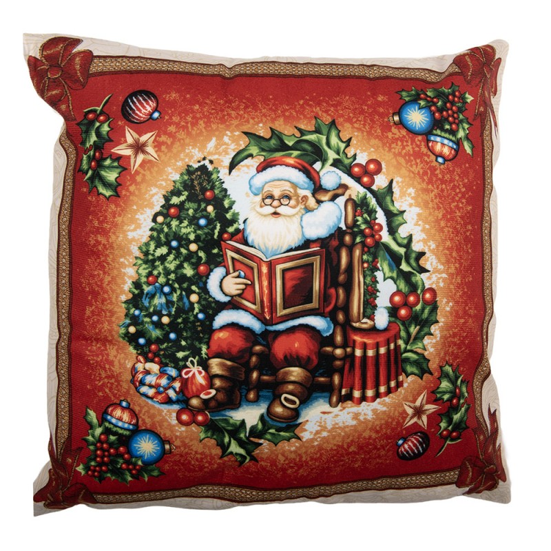Kissenbezug Kissenhülle ohne Inlet Weihnachtsmann Buch Schaukelstuhl Rot Beige 45x45 cm von Clayre & Eef (KT021.452)