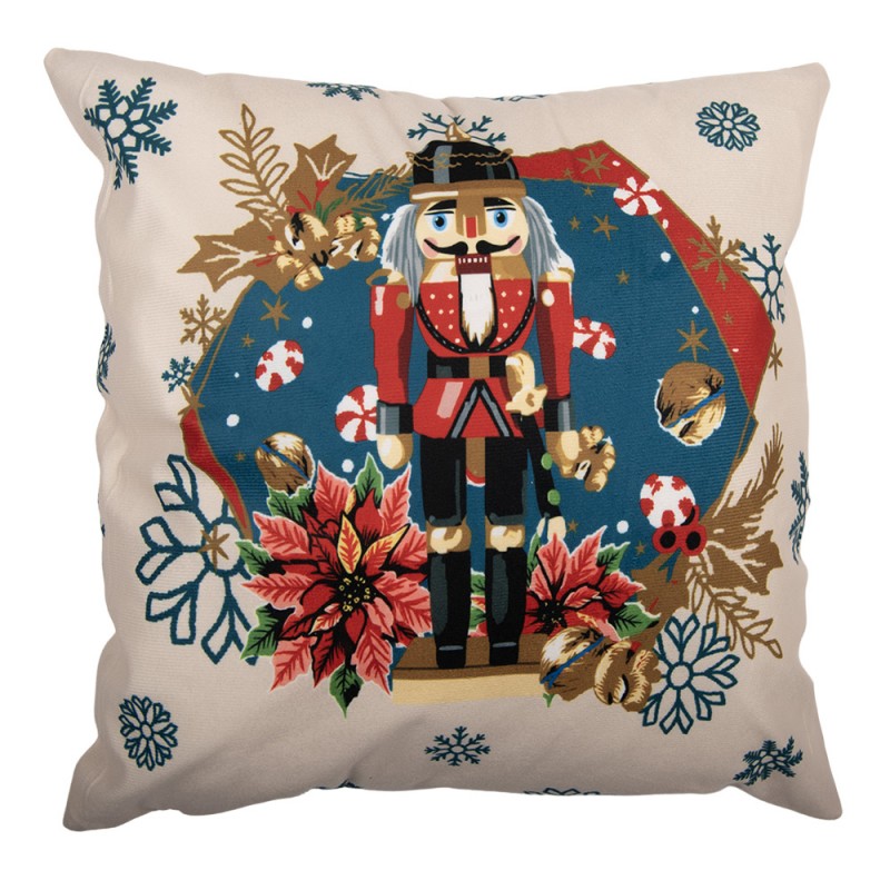 Kissenbezug Kissenhülle ohne Inlet Nussknacker Weihnachtsstern Beige Bunt 45x45 cm von Clayre & Eef (KT021.458)