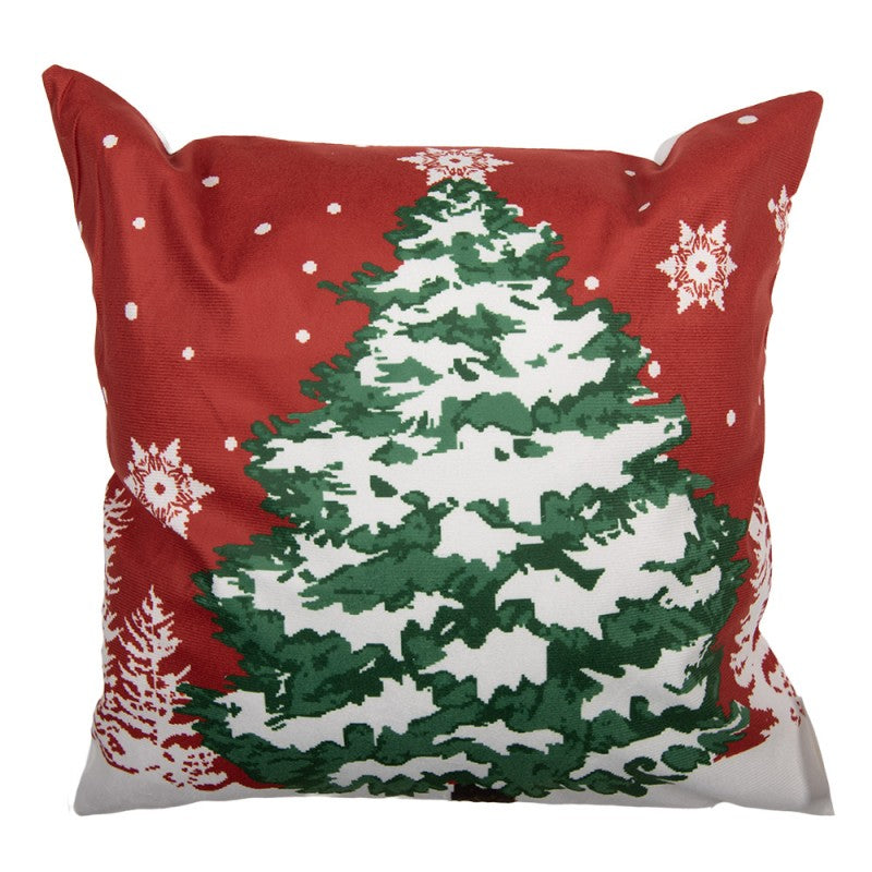 Kissenbezug Kissenhülle ohne Inlet Tannenbaum verschneit Winterwald Rot Weiß 45x45 cm von Clayre & Eef (KT021.459)