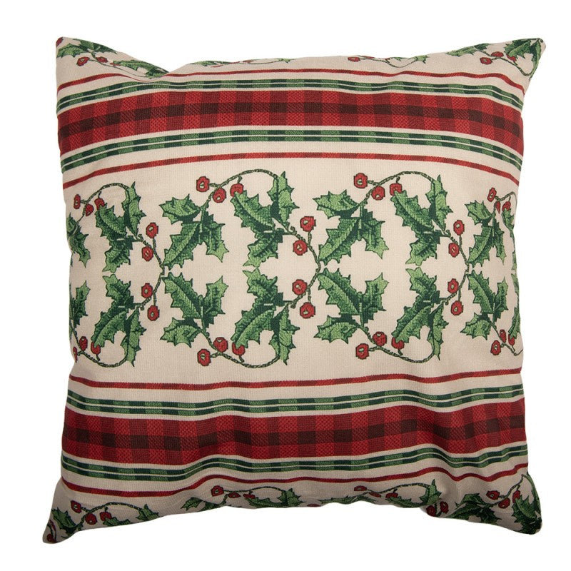 Kissenbezug Kissenhülle ohne Inlet Stechpalme Ilex Schottenkaro Beige Rot Grün 45x45 cm von Clayre & Eef (KT021.461)