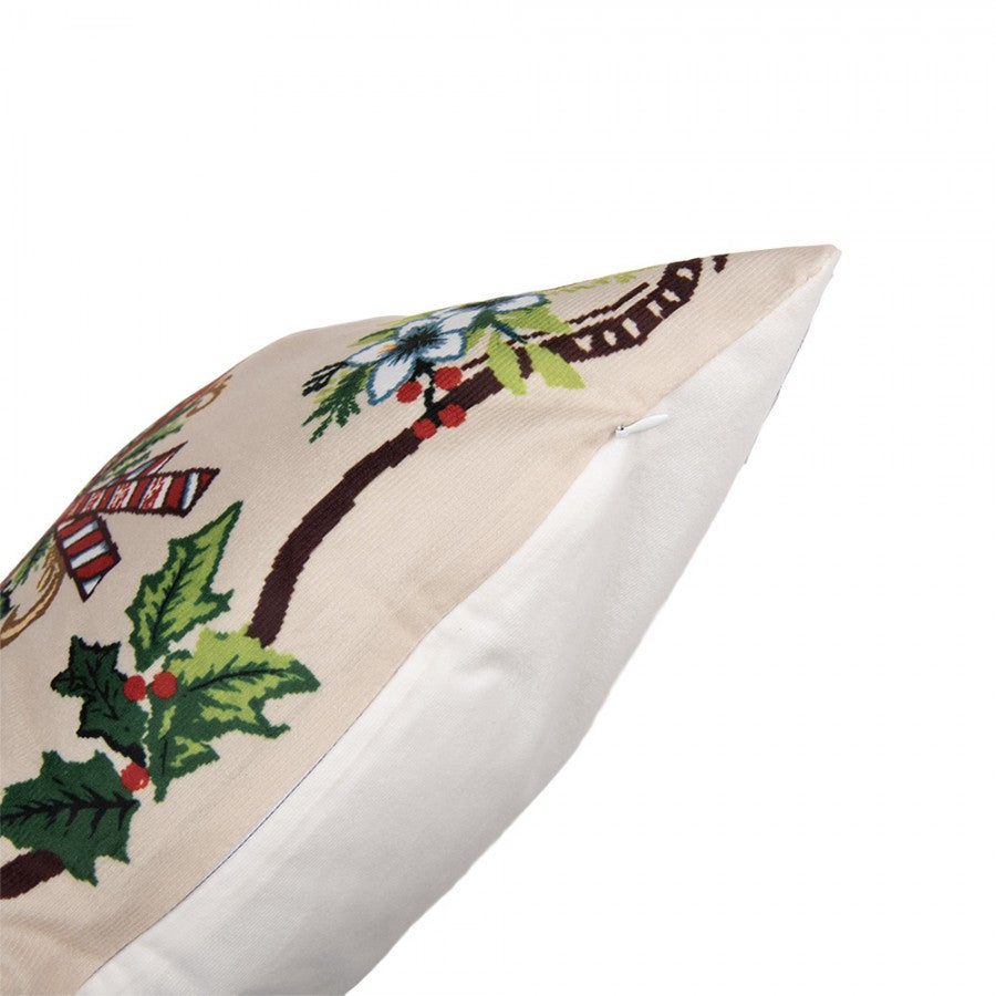 Kissenbezug Kissenhülle ohne Inlet Zuckerstangen Candy Cane Schleife Christrosen Beige 45x45 cm von Clayre & Eef (KT021.462)
