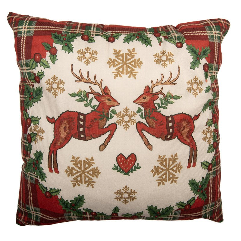 Kissenbezug Kissenhülle ohne Inlet Hirsche Herz Schottenkaro Beige Rot Grün 45x45 cm von Clayre & Eef (KT021.465)