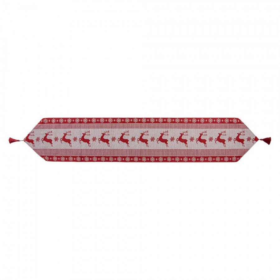 Gobelin-Tischläufer Rentier Vichy-Karo Rot-Beige 33x180 cm Weihnachten mit Quasten von Clayre & Eef (KT065.009)