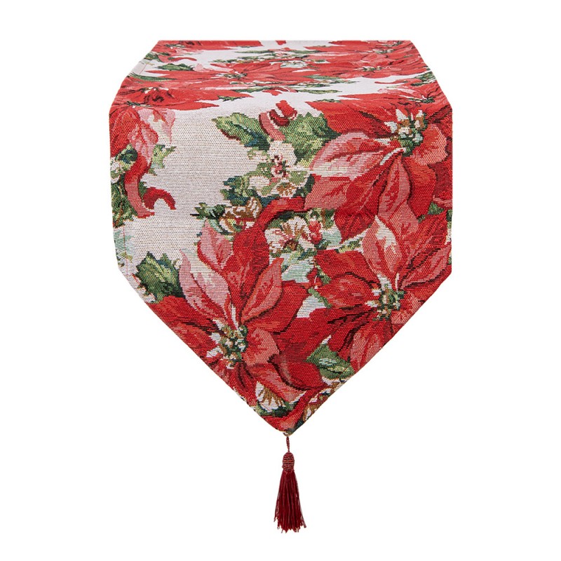Gobelin-Tischläufer Weihnachtsstern Christrose Rot-Beige 33x180 cm mit Quasten von Clayre & Eef (KT065.011)