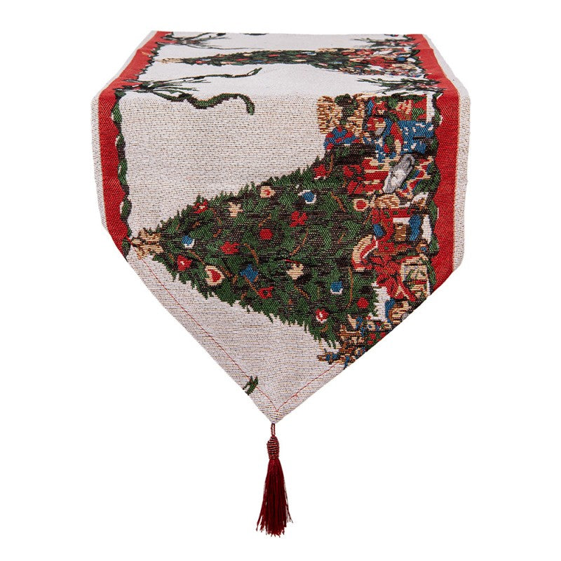 Gobelin-Tischläufer Christbaum Geschenke Beige-Bunt 33x180 cm Weihnachten mit Quasten von Clayre & Eef (KT065.012)