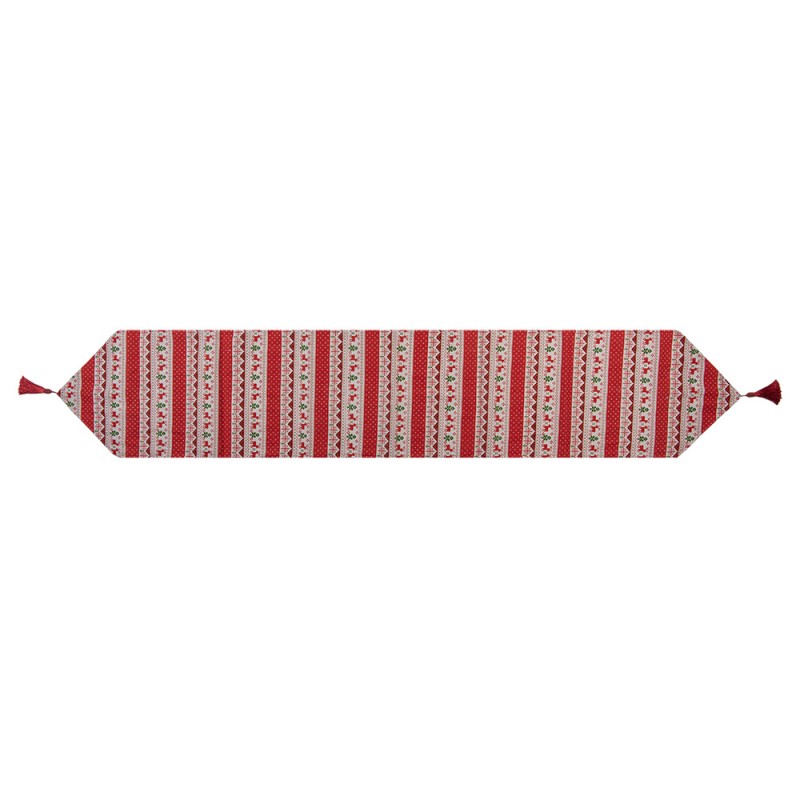 Tischläufer Weihnachten Skandi Rentier Rot-Weiß 33x180 cm mit Quasten von Clayre & Eef (KT065.014)