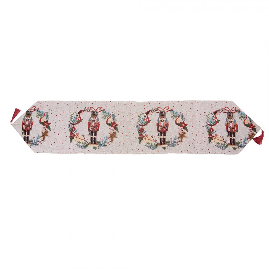 Gobelin-Tischläufer Nussknacker Weihnachten Beige 33x180 cm mit Quasten von Clayre & Eef (KT065.160)