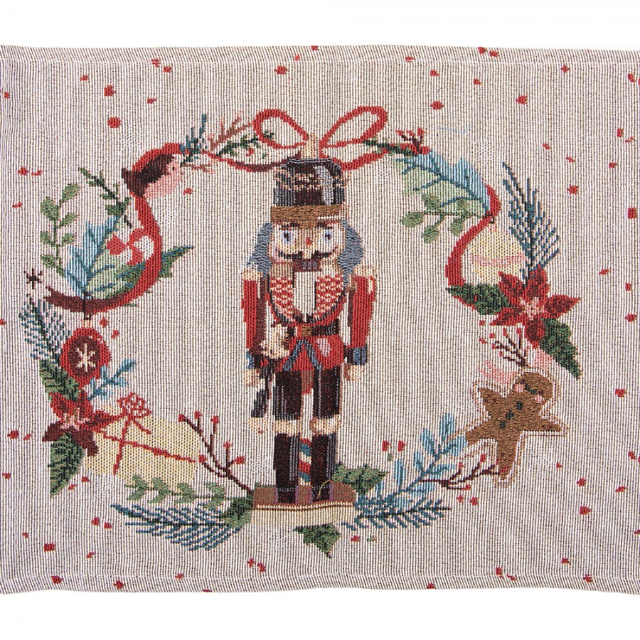Gobelin-Tischläufer Nussknacker Weihnachten Beige 33x180 cm mit Quasten von Clayre & Eef (KT065.160)