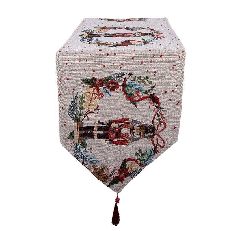 Gobelin-Tischläufer Nussknacker Weihnachten Beige 33x180 cm mit Quasten von Clayre & Eef (KT065.160)