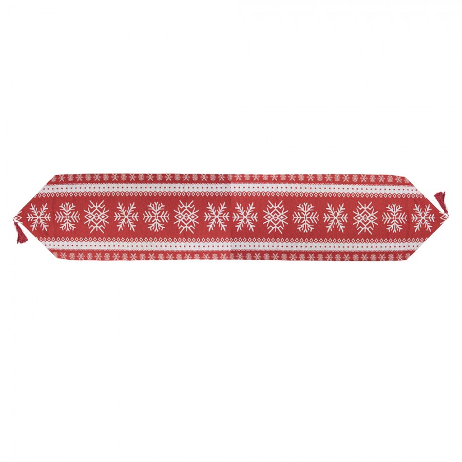 Gobelin-Tischläufer Schneekristalle Weihnachten Rot-Weiß 33x180 cm mit Quasten von Clayre & Eef (KT065.161)