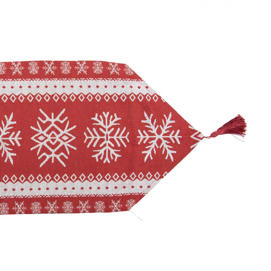 Gobelin-Tischläufer Schneekristalle Weihnachten Rot-Weiß 33x180 cm mit Quasten von Clayre & Eef (KT065.161)