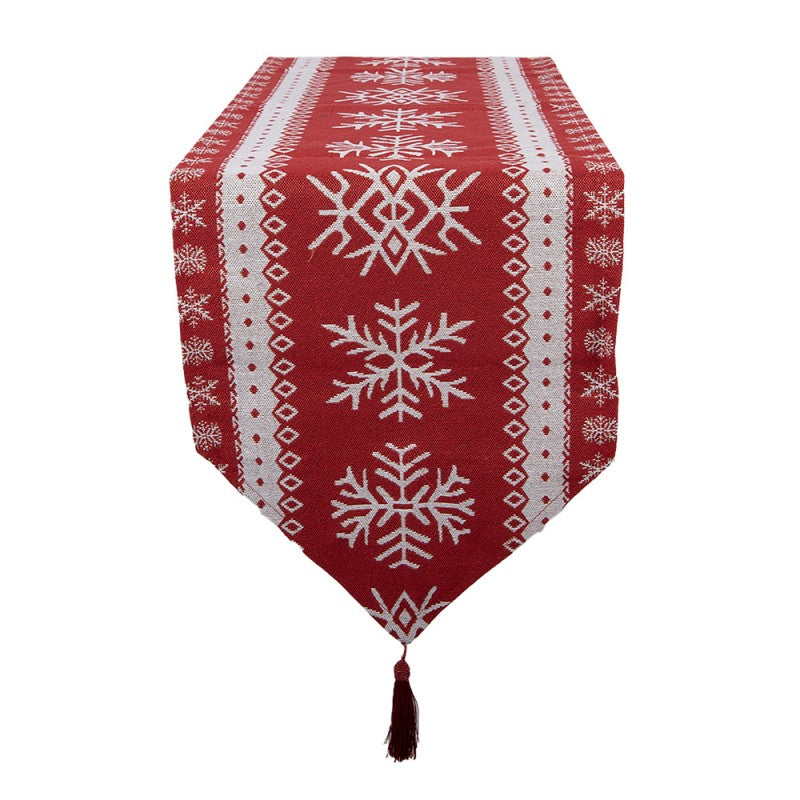 Gobelin-Tischläufer Schneekristalle Weihnachten Rot-Weiß 33x180 cm mit Quasten von Clayre & Eef (KT065.161)