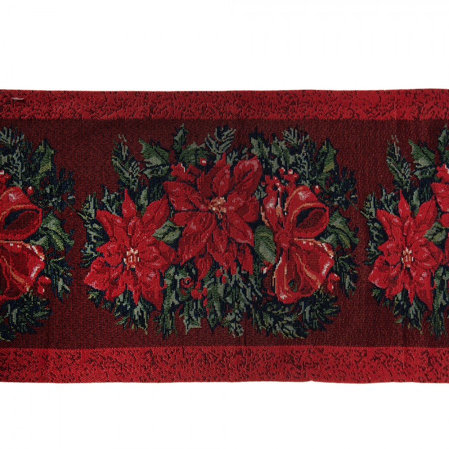 Gobelin-Tischläufer Weihnachtsstern Weinrot 33x180 cm mit Quasten von Clayre & Eef (KT065.163)