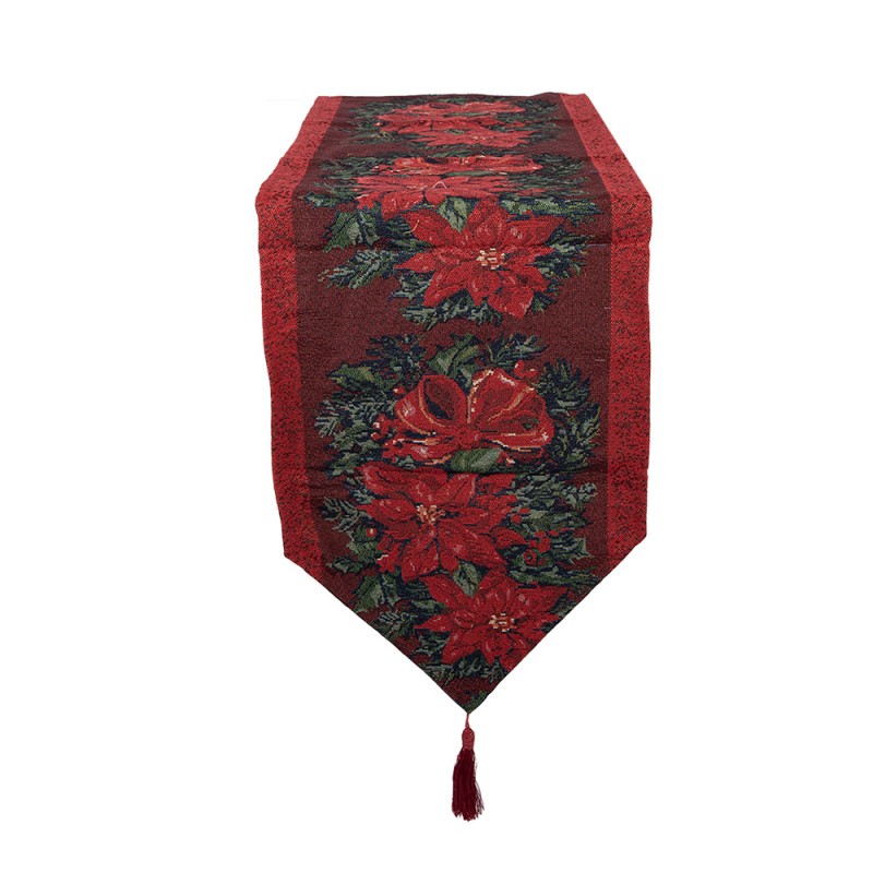 Gobelin-Tischläufer Weihnachtsstern Weinrot 33x180 cm mit Quasten von Clayre & Eef (KT065.163)