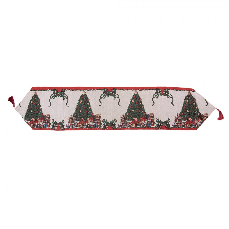 Gobelin-Tischläufer Weihnachtsbaum Geschenke Beige 33x180 cm mit Quasten von Clayre & Eef (KT065.164)