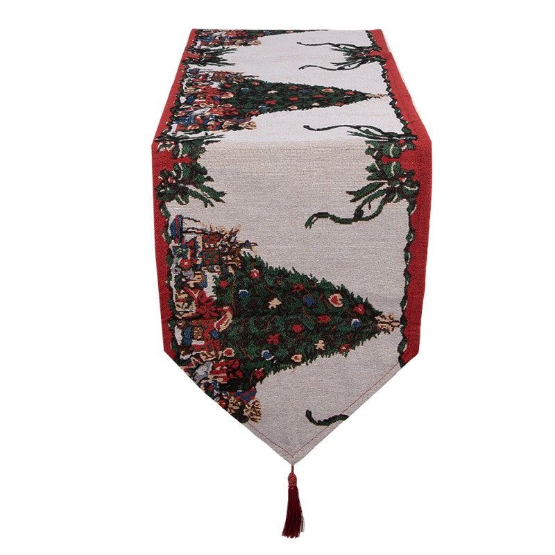 Gobelin-Tischläufer Weihnachtsbaum Geschenke Beige 33x180 cm mit Quasten von Clayre & Eef (KT065.164)