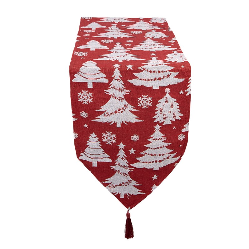 Gobelin-Tischläufer Tannenbäume Rot-Weiß 33x180 cm Weihnachten mit Quasten von Clayre & Eef (KT065.166)