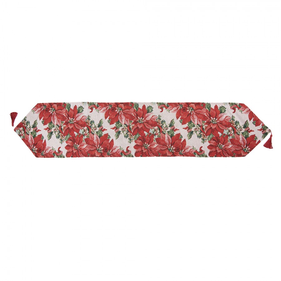 Gobelin-Tischläufer Weihnachtsstern Beige-Rot 33x180 cm mit Quasten von Clayre & Eef (KT065.167)