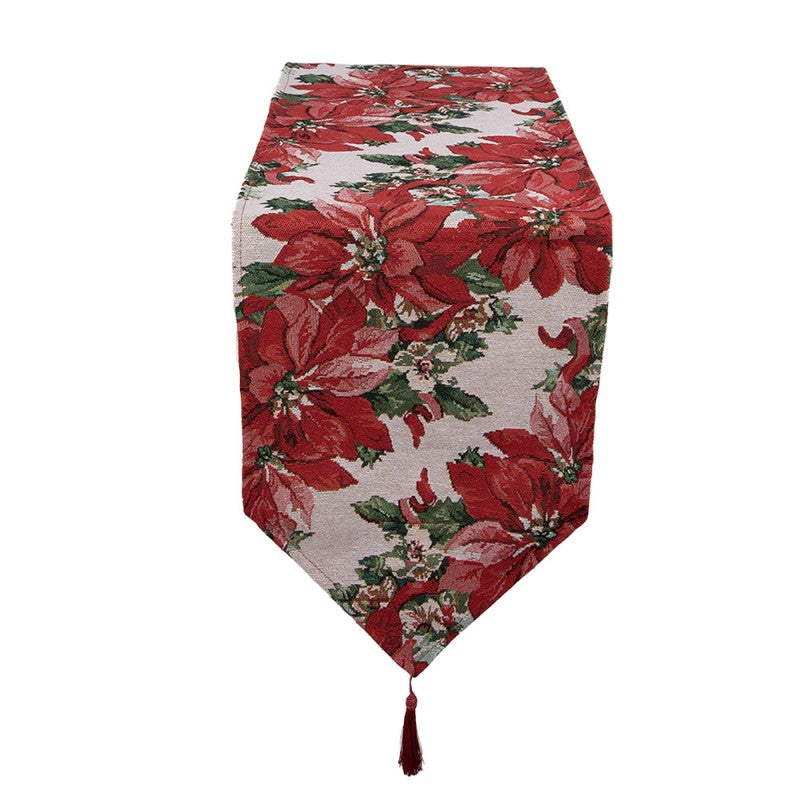 Gobelin-Tischläufer Weihnachtsstern Beige-Rot 33x180 cm mit Quasten von Clayre & Eef (KT065.167)