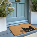 Clayre & Eef Fußmatte Peeking Cat Katze Schablonendruck Natur Schwarz Rutschfest 75 × 45 × 1 cm (MC155)