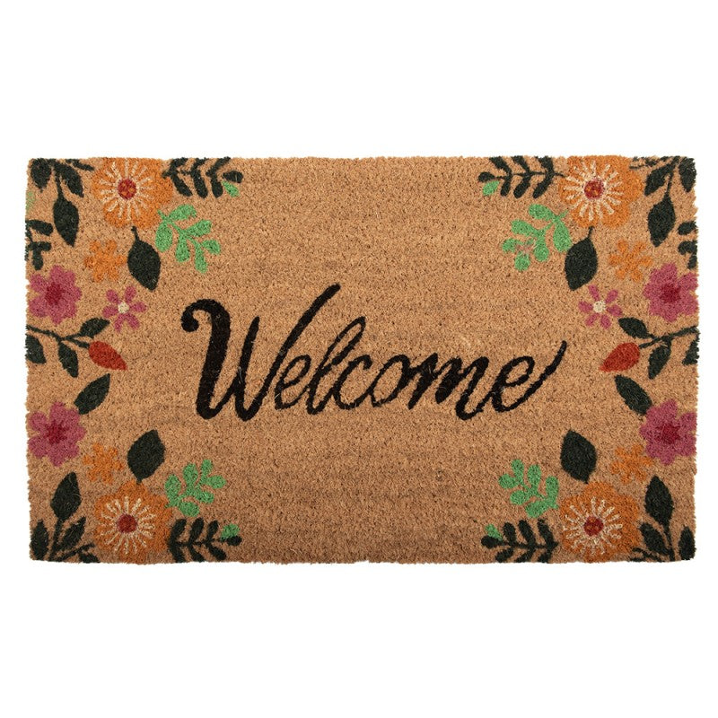 Clayre & Eef Fußmatte Welcome Floral Blumenrahmen Kalligrafie Bunt Rutschfest 75 × 45 × 1 cm (MC274)