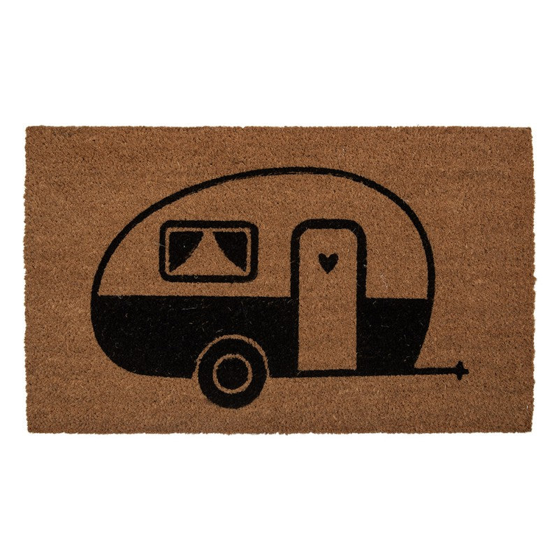 Clayre & Eef Fußmatte Retro Wohnwagen Caravan Glamping Camping Natur Schwarz Rutschfest 75 × 45 × 1 cm (MC275)
